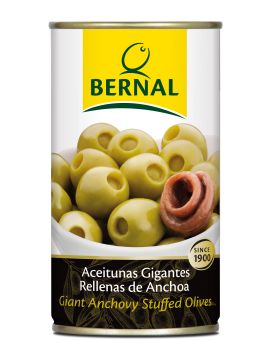 Оливки зеленые Bernal Gigante фаршированные анчоусом 350г ж/б